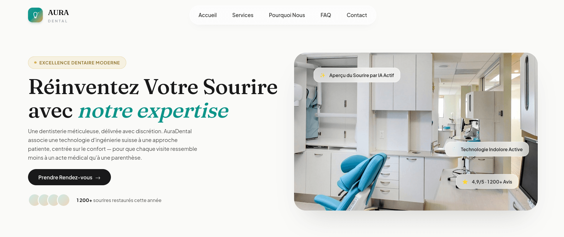 Dental clinic website homepage with an appointment booking panel