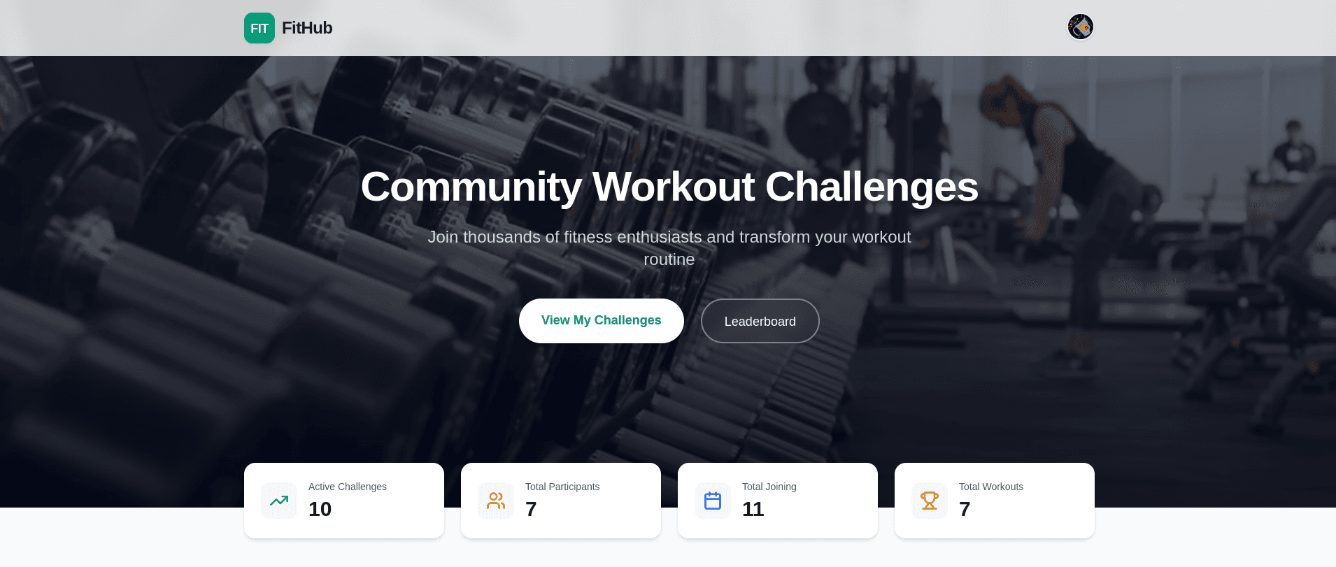 Community fitness app showing active challenges and a leaderboard